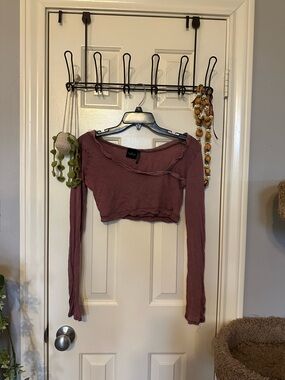Urban Outfitters Mauve Long-Sleeve Cropped Top